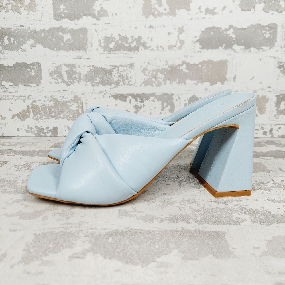 New Open Edit Saydee Faux Leather Light Blue Block Heel Slip On Sandal X449